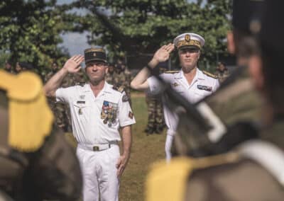 Première PAD pour Frédéric Poisot, Préfet de Mayotte avec le RSMA de Mayotte et en présence du maire de la commune d'Acoua
